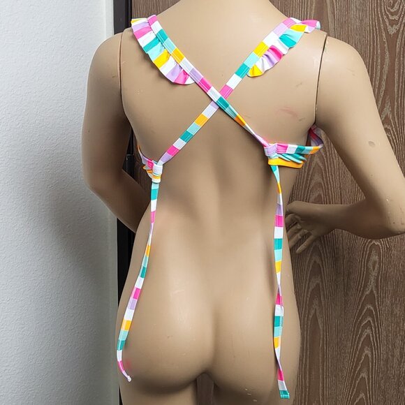 Island Ray colorful white and bright stripes bikini top never worn size 1X - Picture 3 of 4